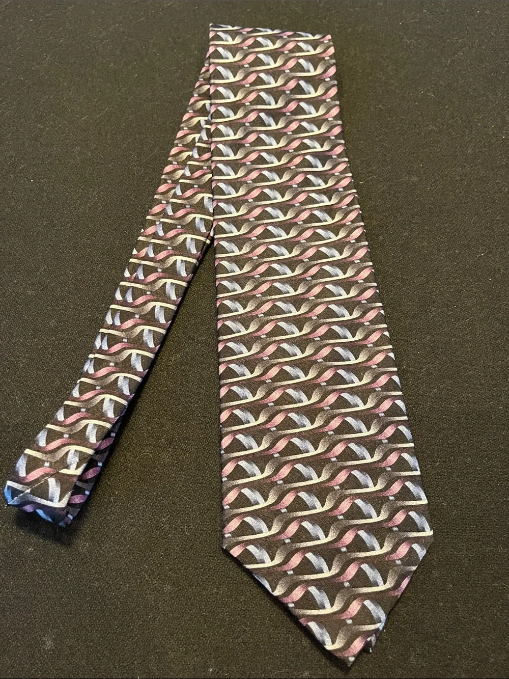 Haggar Black Tie with Purple and Light Blue Wave Motifs